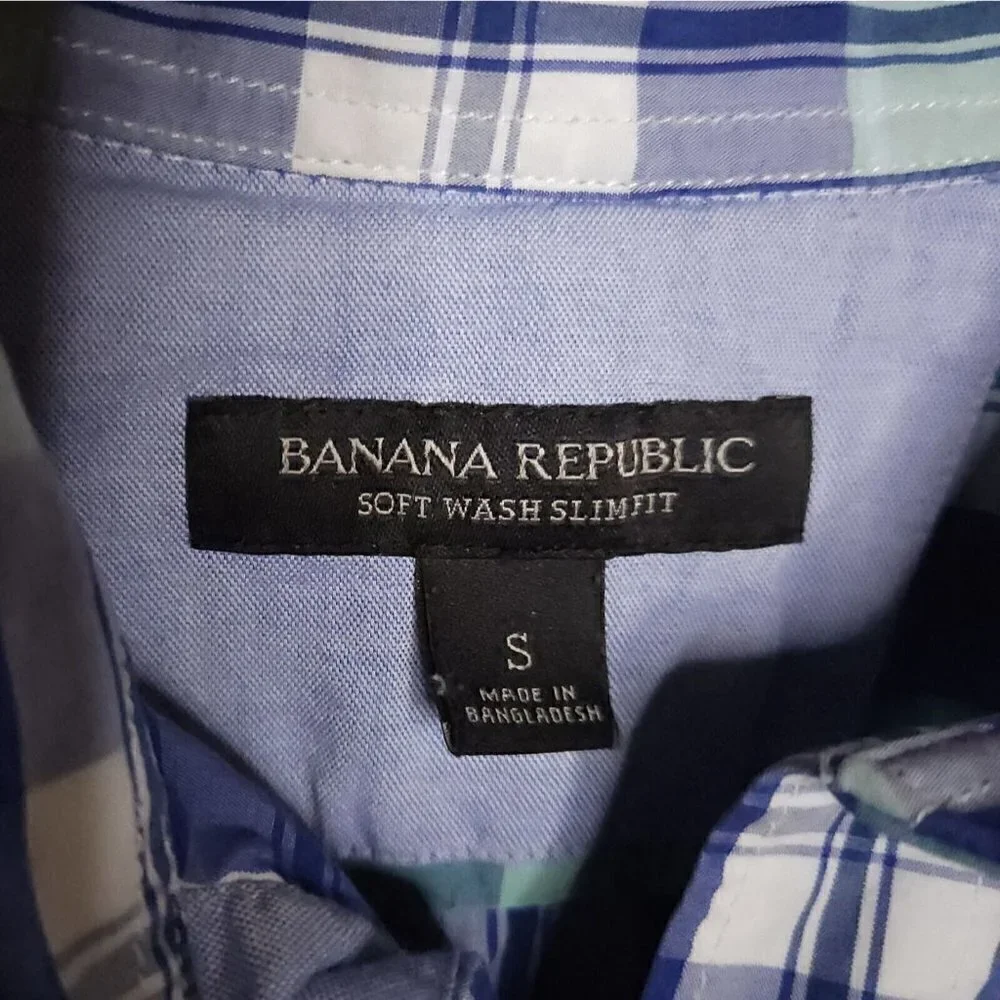 Banana Republic Mint Green Blue Plaid Button Down Small